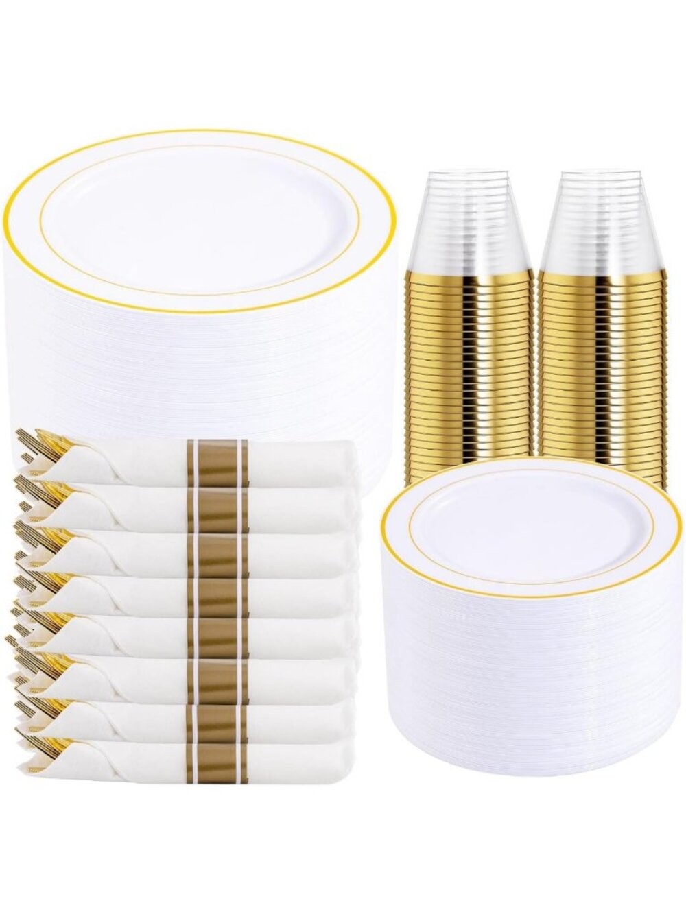 350PCS Elegant Gold Plastic Dinnerware Set for 50 Guests - Perfect for Parties!